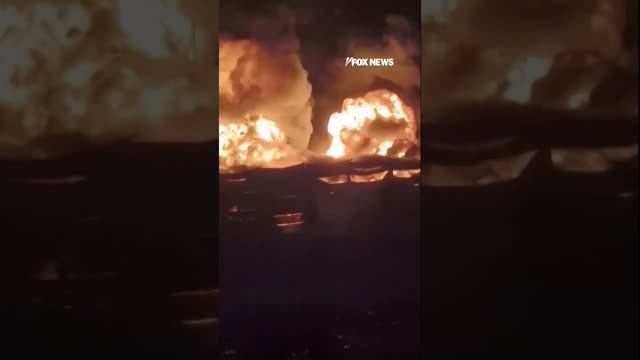 Russian warehouse ENGULFED IN FLAMES after Ukrainian drone attack #foxnews #news #shorts